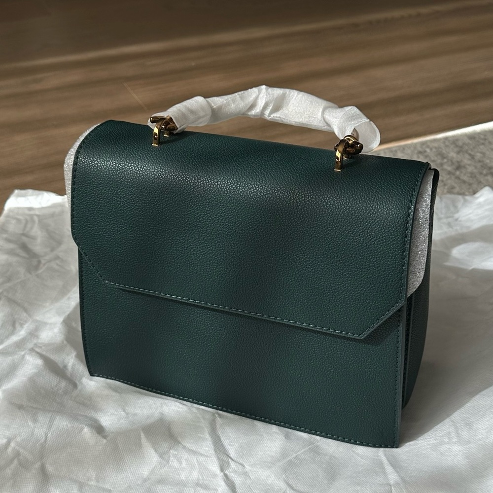 Charles & Keith Dark Green Clip Caviar Handbag - Brand New